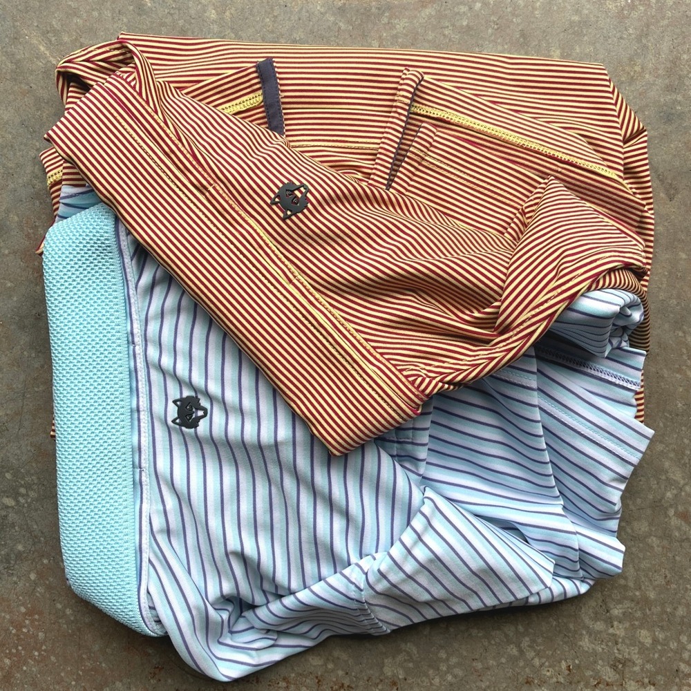 [Lot of 2] Greyson Mens XL Striped Golf Polo Shirt Red Blue Performance Sport
